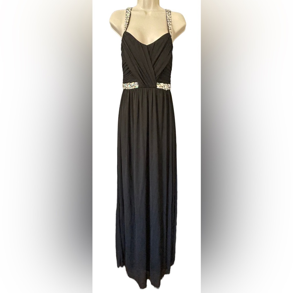 Black Formal Prom Dress with Gemstone Detailing